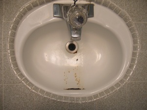 A sink with a rust stain